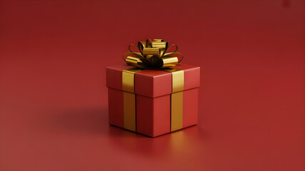 Obraz premium Luxury Red Gift Box with Gold Ribbon and Bow on Red Background with Copy Space