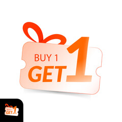 illustration of Buy One Get One voucher with gift ribbon decoration. promotional sales, special offers, discounts, and marketing campaigns. for retail advertising, promotions, or coupon marketing