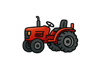 Obraz premium Red farm tractor cartoon icon on transparent background