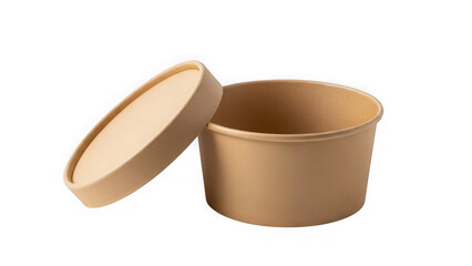 Brown paper container with removable lid isolated on transparent background