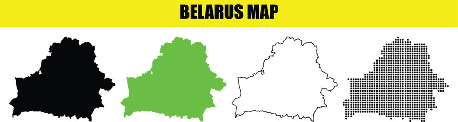 Vector Set of Belarus Map in Black, Green, Outline, and Gray