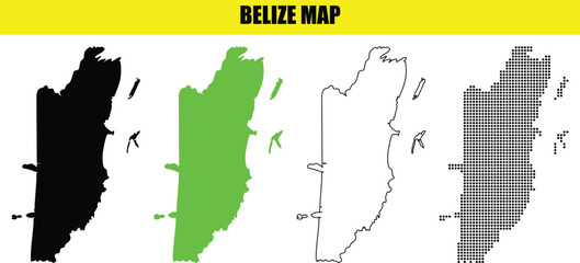 Belize Map Vector Set with Black, Green, Gray Solid, and Outline Styles