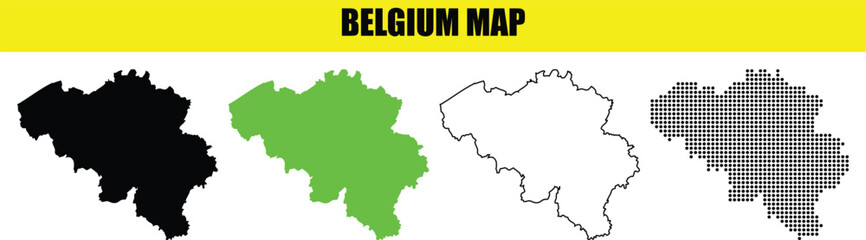 Belgium Map Vector Graphic Collection with Different Colors and Outline Styles