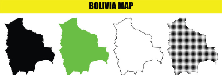 Bolivia Map Vector Set with Black, Green, Outline, and Gray Variations