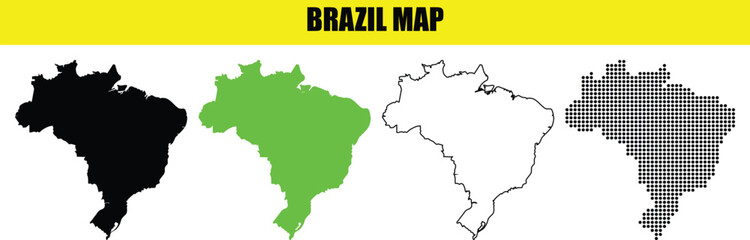 Collection of Brazil Vector Map Illustrations in Black, Green, Outline, and Gray