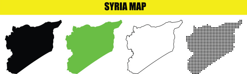 Syria Map Vector Collection with Black, Green, Grey Fills and Outline. 'SYRIA MAP'.