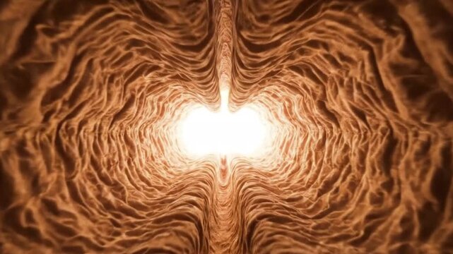 An abstract tunnel with a bright light source at its deepest end