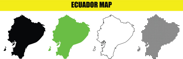 Set of Ecuador Map Vector Graphics in Black, Green, Grey, and Outline Styles