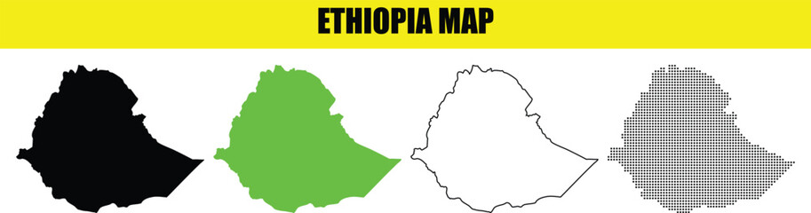 Set of Ethiopia Map Vector Silhouettes and Outlines in Different Colors Isolated