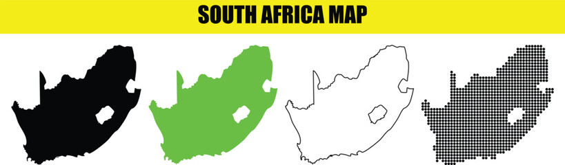 South Africa Map Vector Set in Black, Green, Outline, and Gray