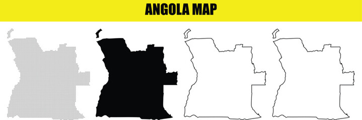 Set of Angola Map Outlines and Silhouette Vector Graphics