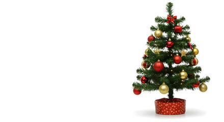 Decorated Christmas Tree with Gifts Isolated on White Background and Copy Space