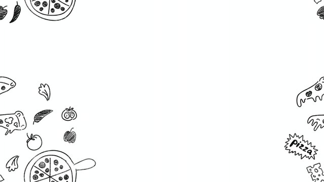 Seamless pattern illustration of a pizza elements whimsical hand drawn