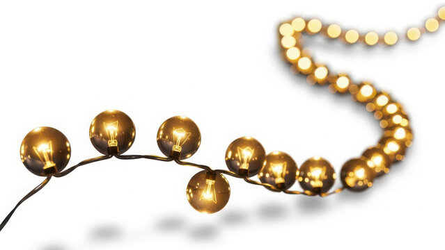 Golden string lights on white background