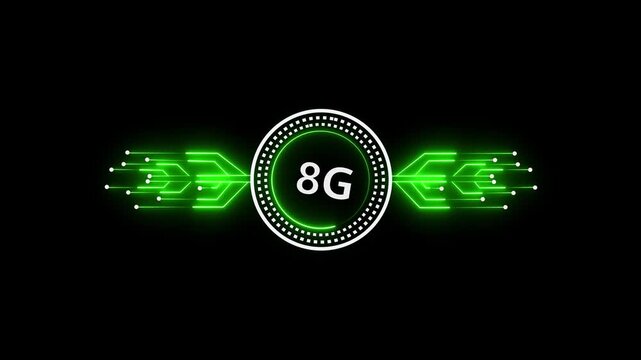8G Network Icon with Signal Waves on Black Background &ndash; High-Speed Internet, Wireless Communication, and Future Technology Concept on black background.Motion Design Video