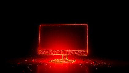Vibrant Red Wireframe Monitor with Subtle Particles on Dark Surface computer screen