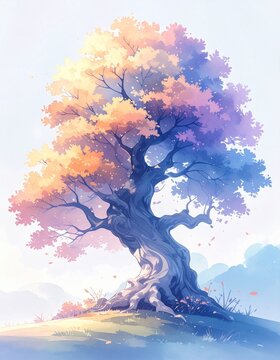 ルノルマン「木」神秘的な大木のファンタジー水彩画イラスト / Lenormand Tree fantasy watercolor illustration