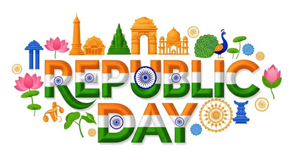 Vibrant Republic Day India Celebrations with Iconic Landmarks and Symbols