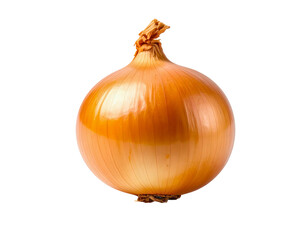 Fresh yellow onion with brown skin on transparent background