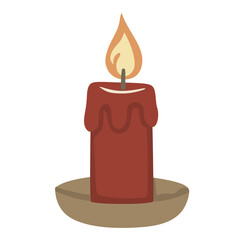 Red Burning Candle on Holder Illustration Isolated
