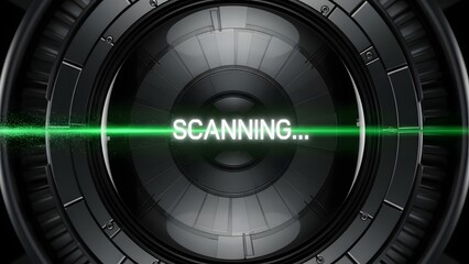 Futuristic Scanner with Green Laser Beam.