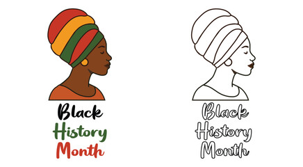 Profile portrait of African woman with colorful headwrap for Black History Month vector