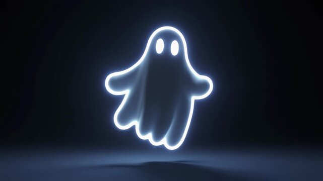 Glowing translucent ghost silhouette floating in darkness with soft blue light illumination
