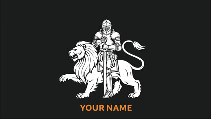 Fototapeta premium Knight and Lion Emblem with Placeholder for Your Name.