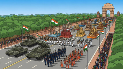 Republic Day Parade India Military Tanks Floats Cultural Performance Indian Flag New Delhi