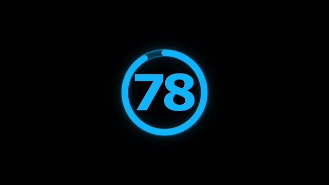 Circle countdown timer animation from 85 to 0 second animation on black background with alpha channel, 85 second countdown timer, special offers on promotional materials. Countdown video 4k video