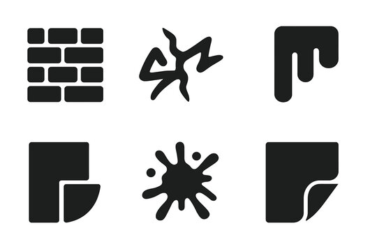 Urban Wall Icon Set. City wall textures. Filled icon set of city wall textures: brick wall, crack, graffiti