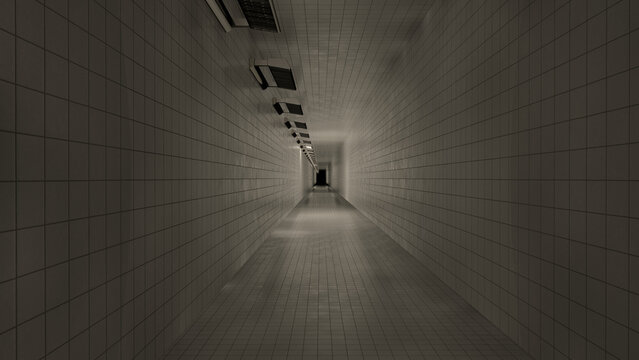 Empty Dark Corridor Eerie &ndash; Liminal Space 3D Render