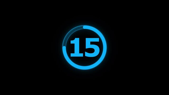 Circle countdown timer animation from 20 to 0 second animation on black background with alpha channel, 20 second countdown timer, special offers on promotional materials. Countdown video 4k video
