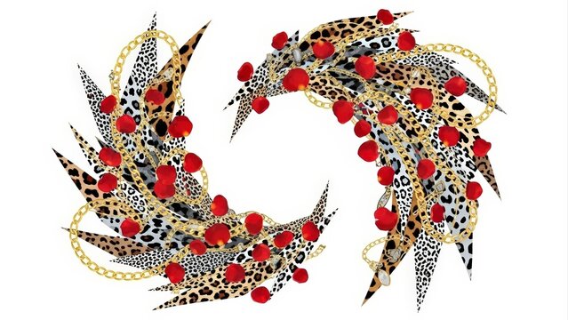 Fashionable Leopard Print and Red Rose Garland Design.