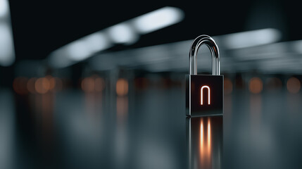 A solitary padlock, gleaming with a digital glow, embodies data security in an era of technological interconnectedness, illustrating protection and confidentiality.