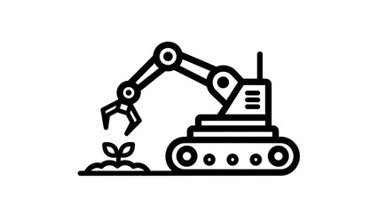 Excavator planting a small tree
