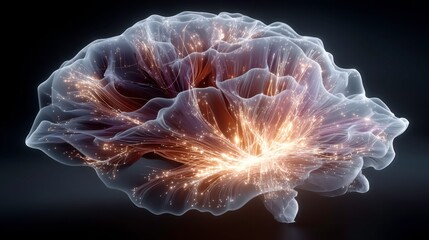 Obraz premium Abstract Representation of Brain with Glowing Connections and Waves