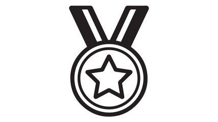 Star Medal Icon in Simple Monochrome Design with Clean Lines on White Background for Award Symbol