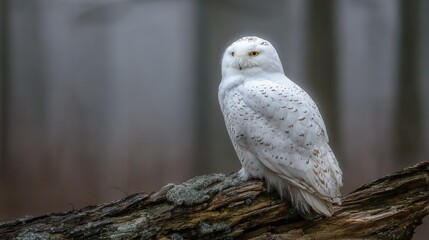Fototapeta premium Majestic Snowy Owl Perched on a Branch, Captivating Gaze in a Natural Habitat