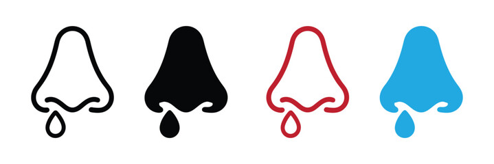 Human nose icon Outline vector sign. Colorful nose icons with droplets in modern design. Runny nose icon Isolated flat vector in outline.