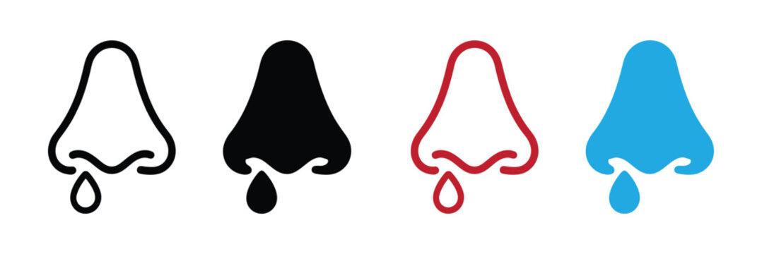Human nose icon Outline vector sign. Colorful nose icons with droplets in modern design. Runny nose icon Isolated flat vector in outline.