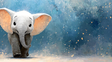 Playful Cartoon Elephant Character: Cute and Colorful Illustration on Blue Background for Children’s Art and Storybook Fantasy