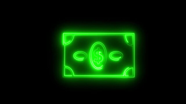 Economic bar chart with neon blue color dollar sign and rising on black background.