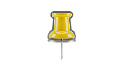 Yellow Push Pin Isolated on White Background