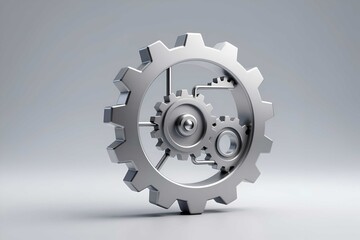 Shiny chrome 3D rendering of complex machine gears and automation