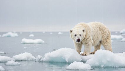 Polar bear standing on ice in Arctic ocean for World Wildlife Day  