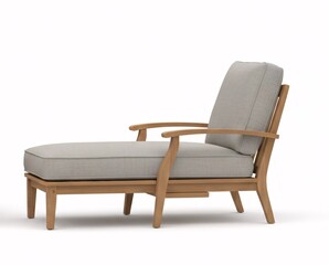 Fototapeta premium Modern wooden chaise lounge with gray cushions