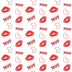 Seamless pattern background lips and heart shape hand draw vector illustration concepts Sexy Valentine, Happy Valentine's day, Hello February, Fabric and surface print texture design.