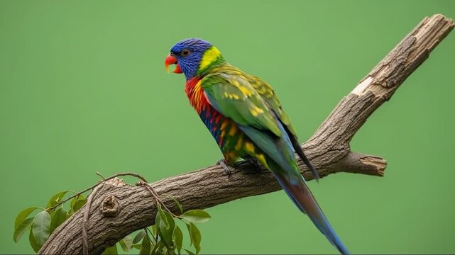 Colorful Rainbow Lorikeets Perched on Tree Branches in a Green Natural Environment