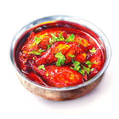 Illustration of Malabar Chicken with Shiny Red Sauce.